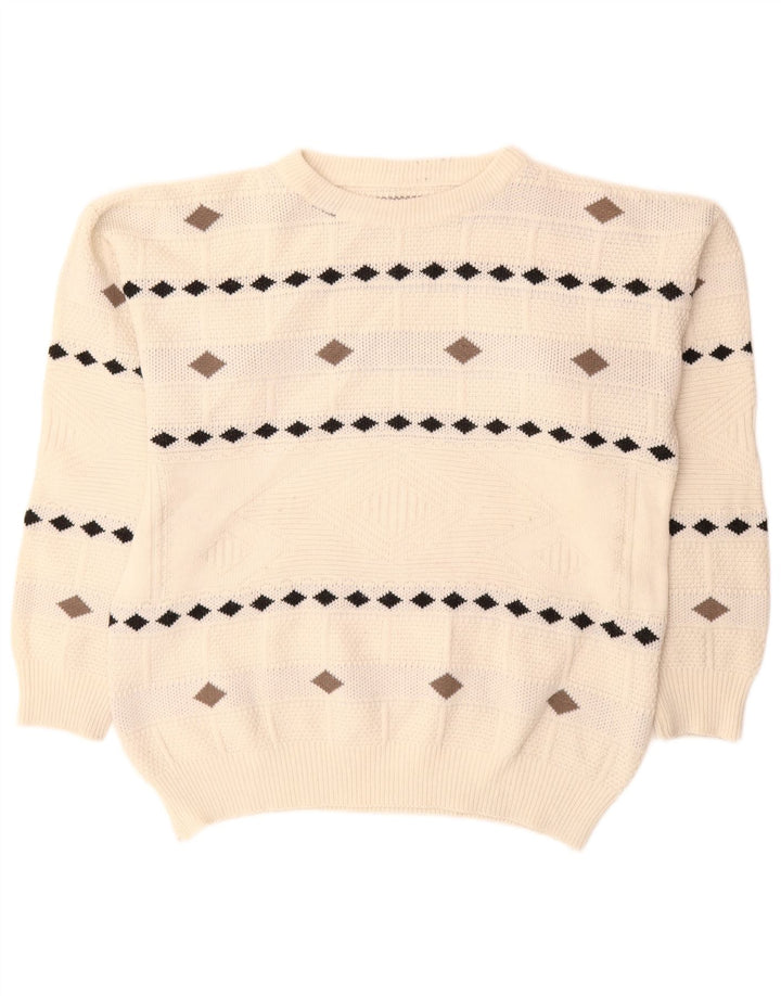Pulover vintage pentru bărbați cu gâtul turnat XL alb Argyle/Diamond