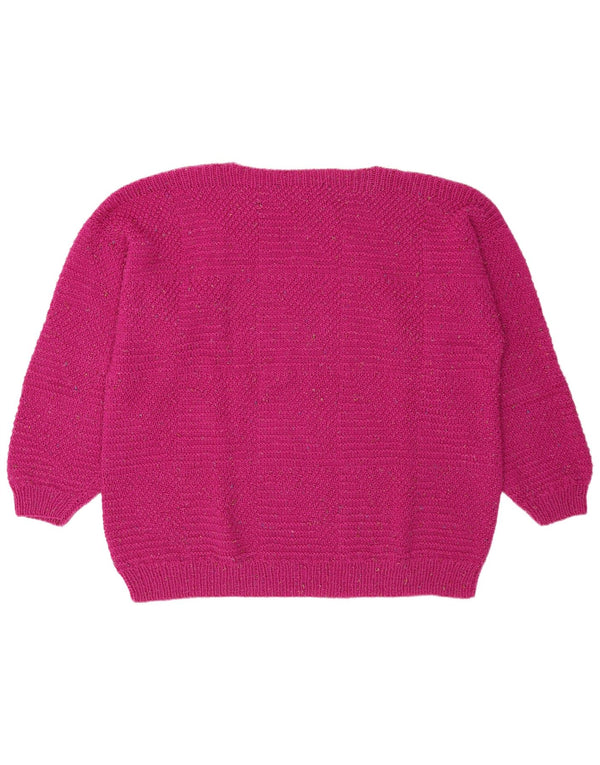 Pulover vintage pentru femei cu gât de barcă UK 20 2XL roz geometric