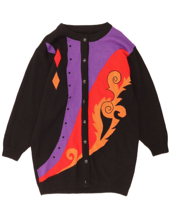 Pulover cardigan cu paragate vintage pentru femei EU 40 Medium Black Colorblock