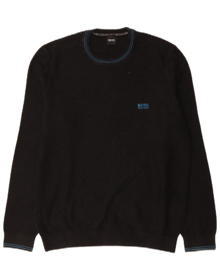 Pulover Hugo Boss pentru bărbați, cu gât crew, bumbac mare, negru