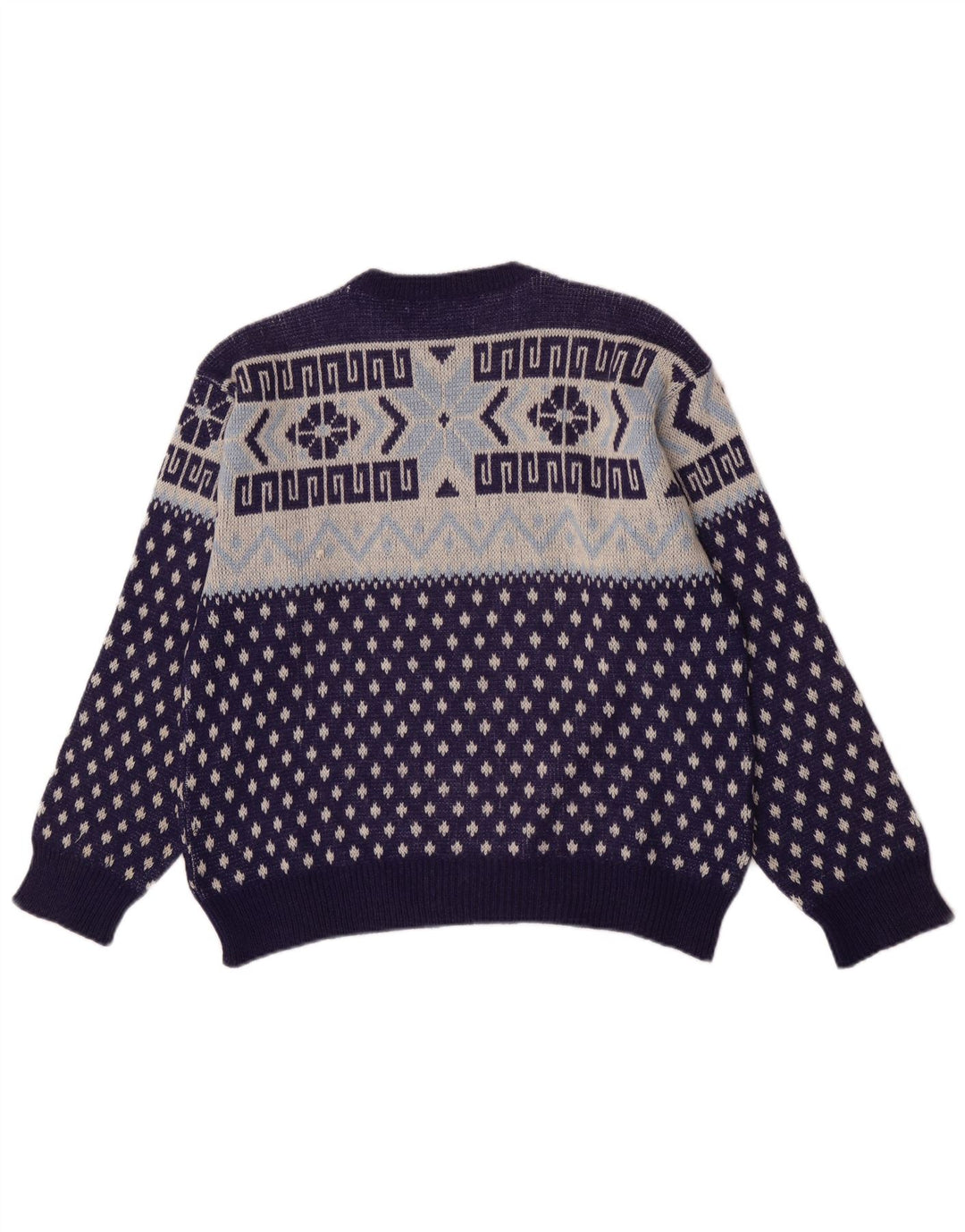 Pulover vintage pentru bărbați cu gât roșu, mijlociu, bleumarin, geometric