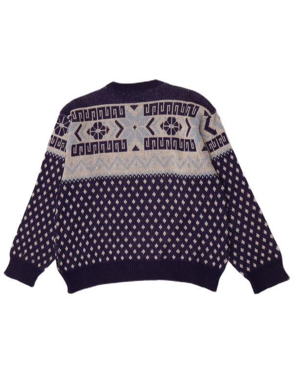 Pulover vintage pentru bărbați cu gât roșu, mijlociu, bleumarin, geometric