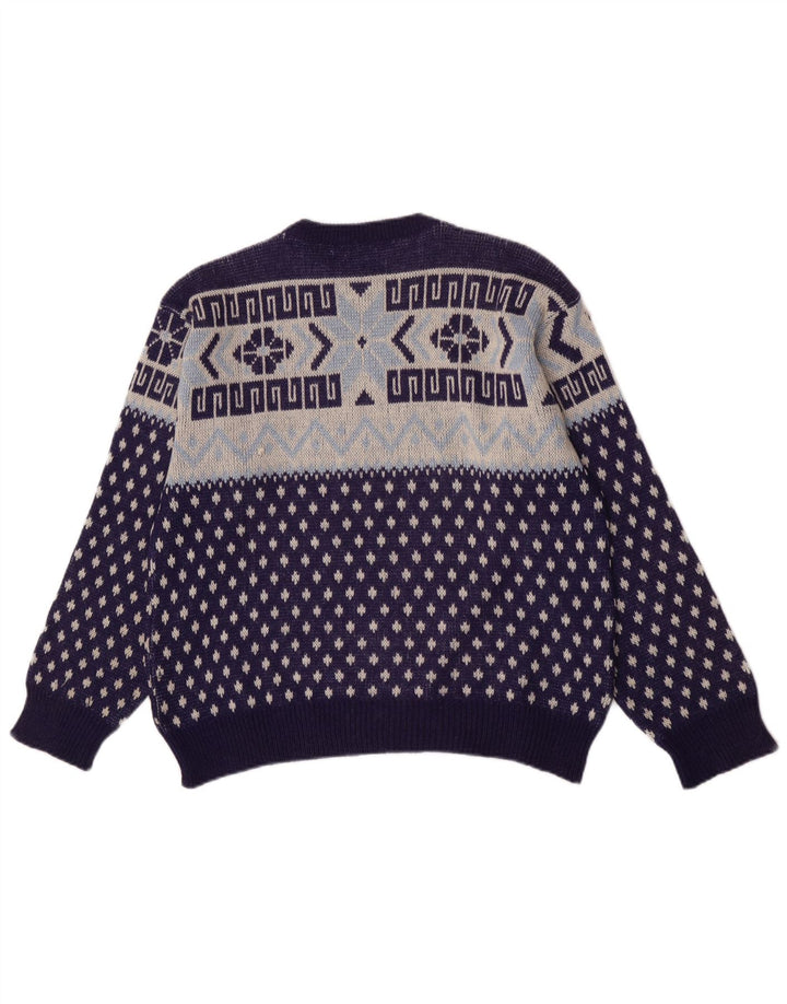 Pulover vintage pentru bărbați cu gât roșu, mijlociu, bleumarin, geometric
