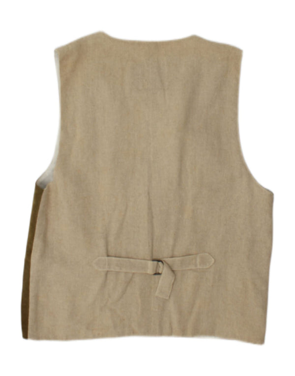 Vintage Mens Suede Waistcoat EU 48/50 Medium Khaki Colourblock Leather