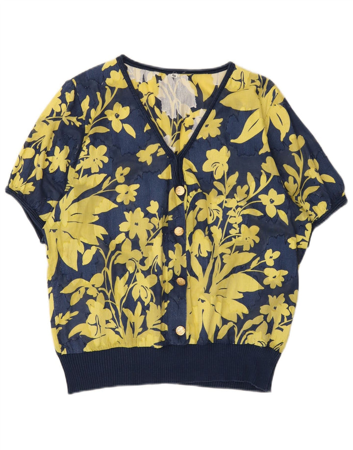 Bluză Vintage Femei Top IT 48 XL Bleumarin Bumbac Floral