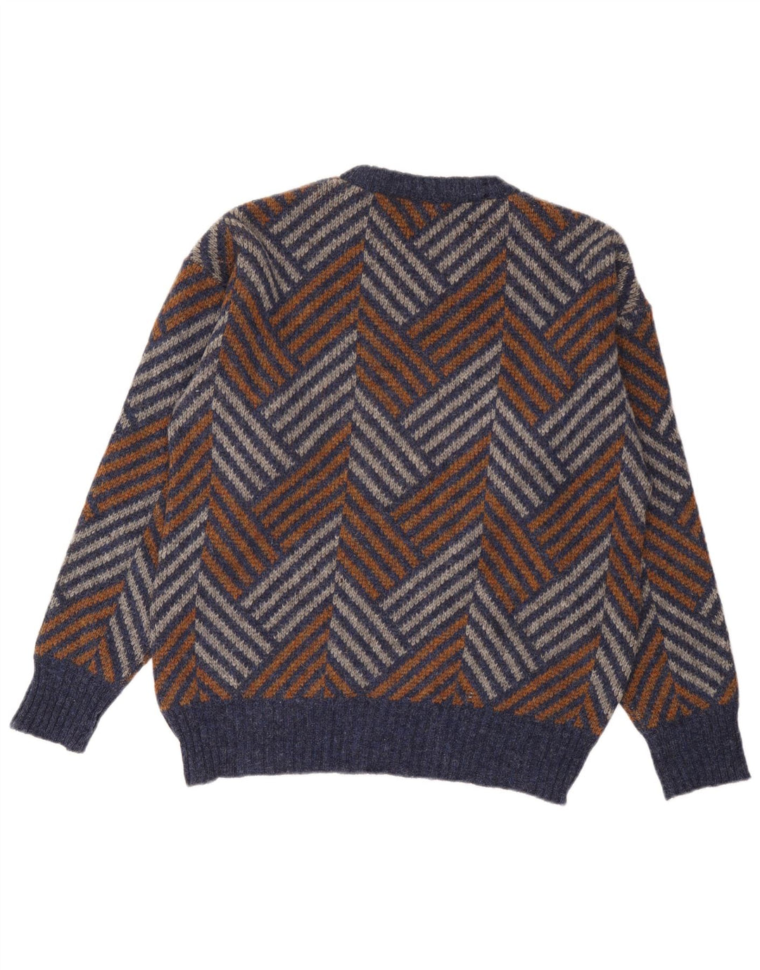 Pulover vintage pentru bărbați cu gâtul turnat, lână chevron mare, multicoloră