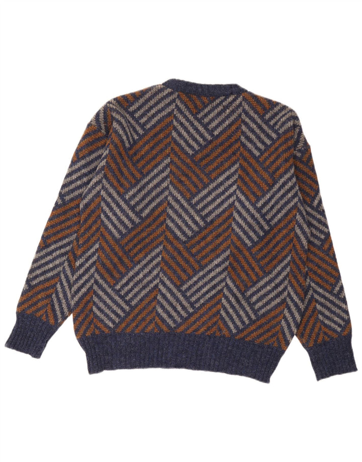 Pulover vintage pentru bărbați cu gâtul turnat, lână chevron mare, multicoloră