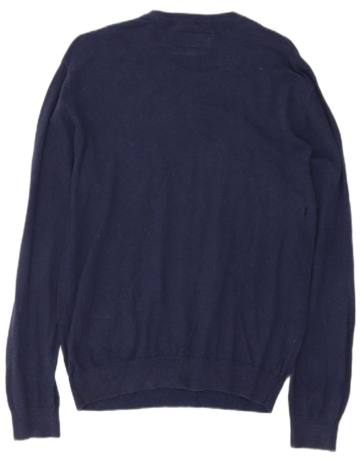 Pulover Jack Wills pentru bărbați cu gât roșu, bumbac mediu albastru bleumarin