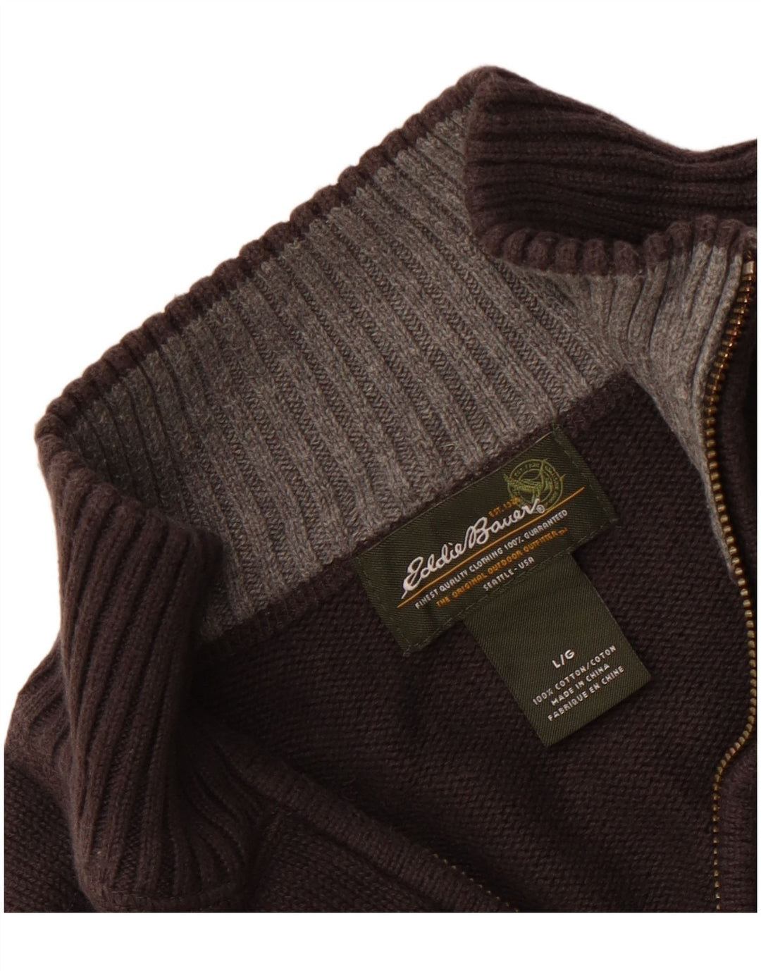 EDDIE BAUER Pulover pentru bărbați cu fermoar și gât, bumbac mare, gri