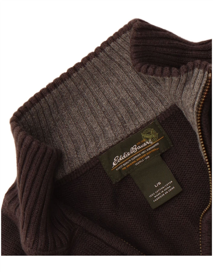 EDDIE BAUER Pulover pentru bărbați cu fermoar și gât, bumbac mare, gri