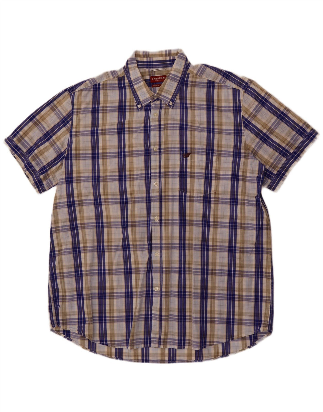 Cămașă cu mânecă scurtă pentru bărbați Carrera, cu formă obișnuită, 3XL, bumbac cu carouri albastre