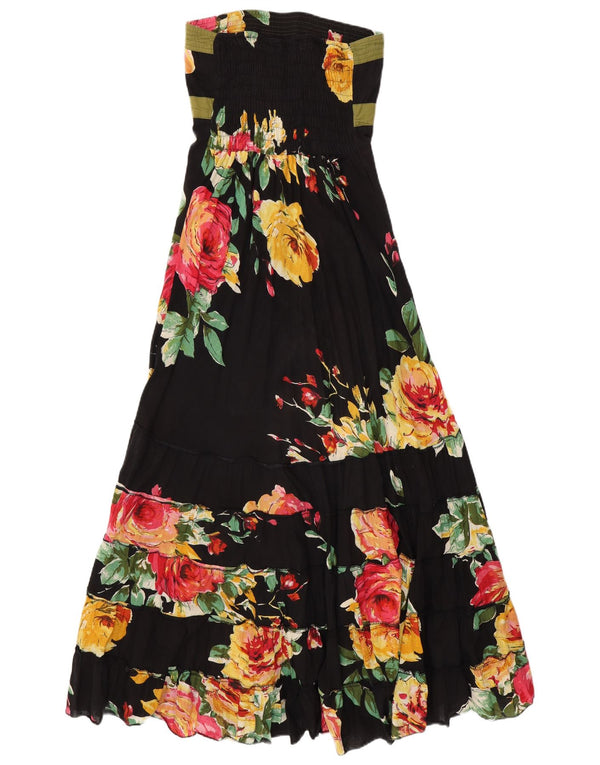 VINTAGE Rochie Maxi fără bretele pentru femei UK 14 Medium Black Floral Bumbac