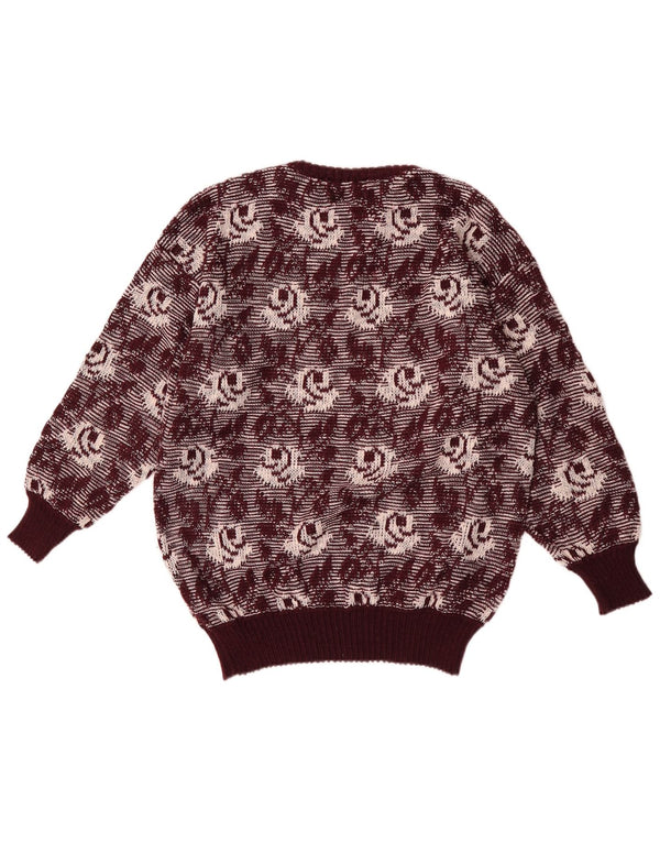 Pulover vintage pentru femei cu decolteu triplu UK 14 Medium Burgundy Floral