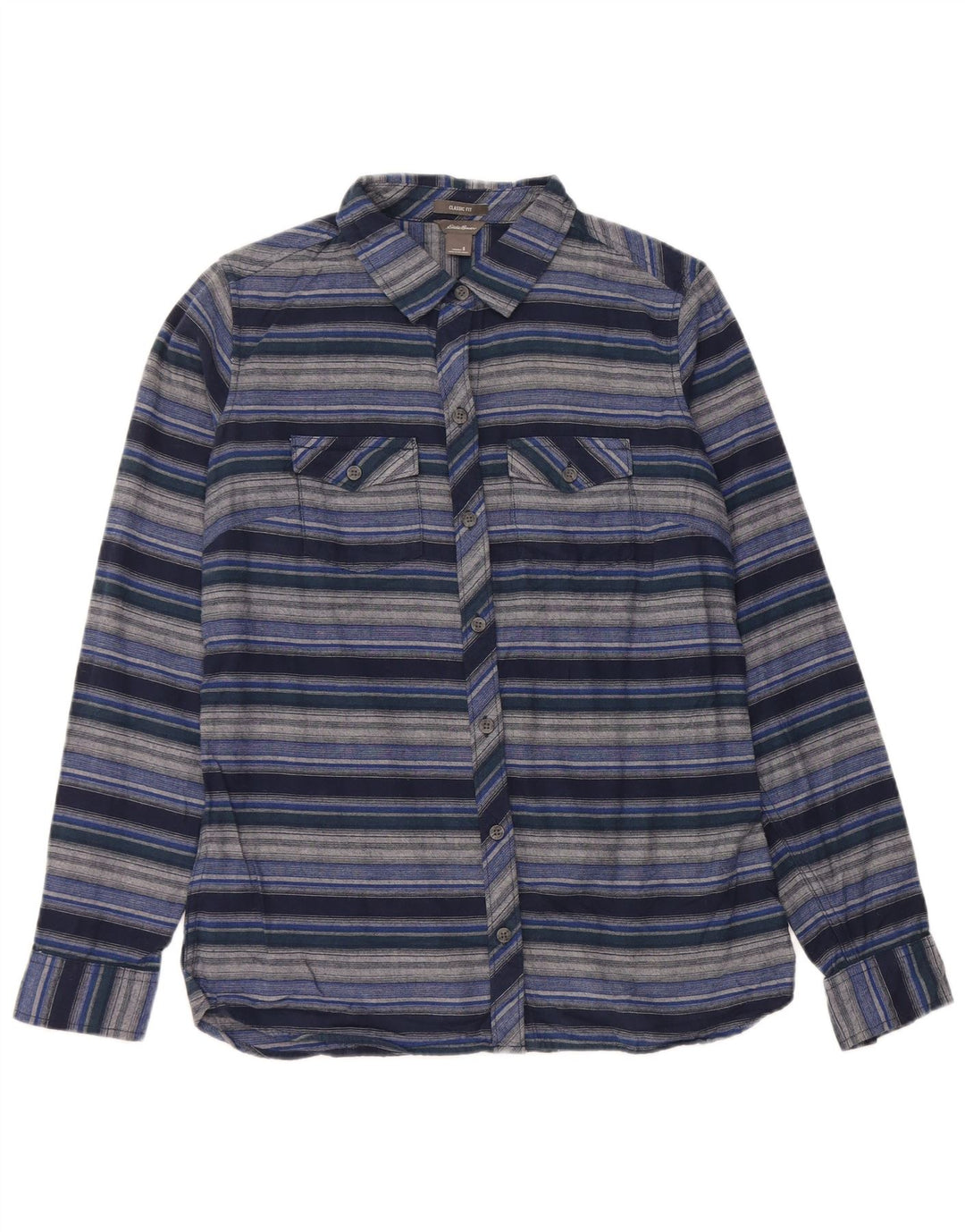 Cămașă de flanel pentru femei EDDIE BAUER, cu tăiere clasică, UK 10, cu dungi mici, bleumarin