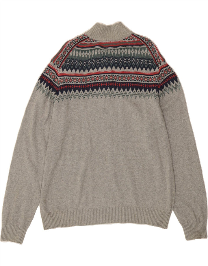 IZOD Mens Button Neck Jumper Sweater 2XL Grey Fair Isle Wool Vintage Izod and Second-Hand Izod from Messina Hembry 