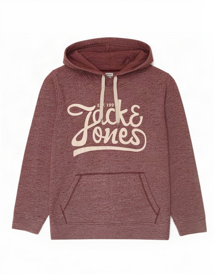 Jack & Jones Pulover cu glugă grafic pentru bărbați, din poliester cu pături burgundy mediu