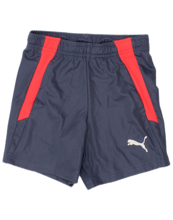Pantaloni scurți sport Puma pentru băieți 5-6 ani, albastru bleumarin, poliester color bloc