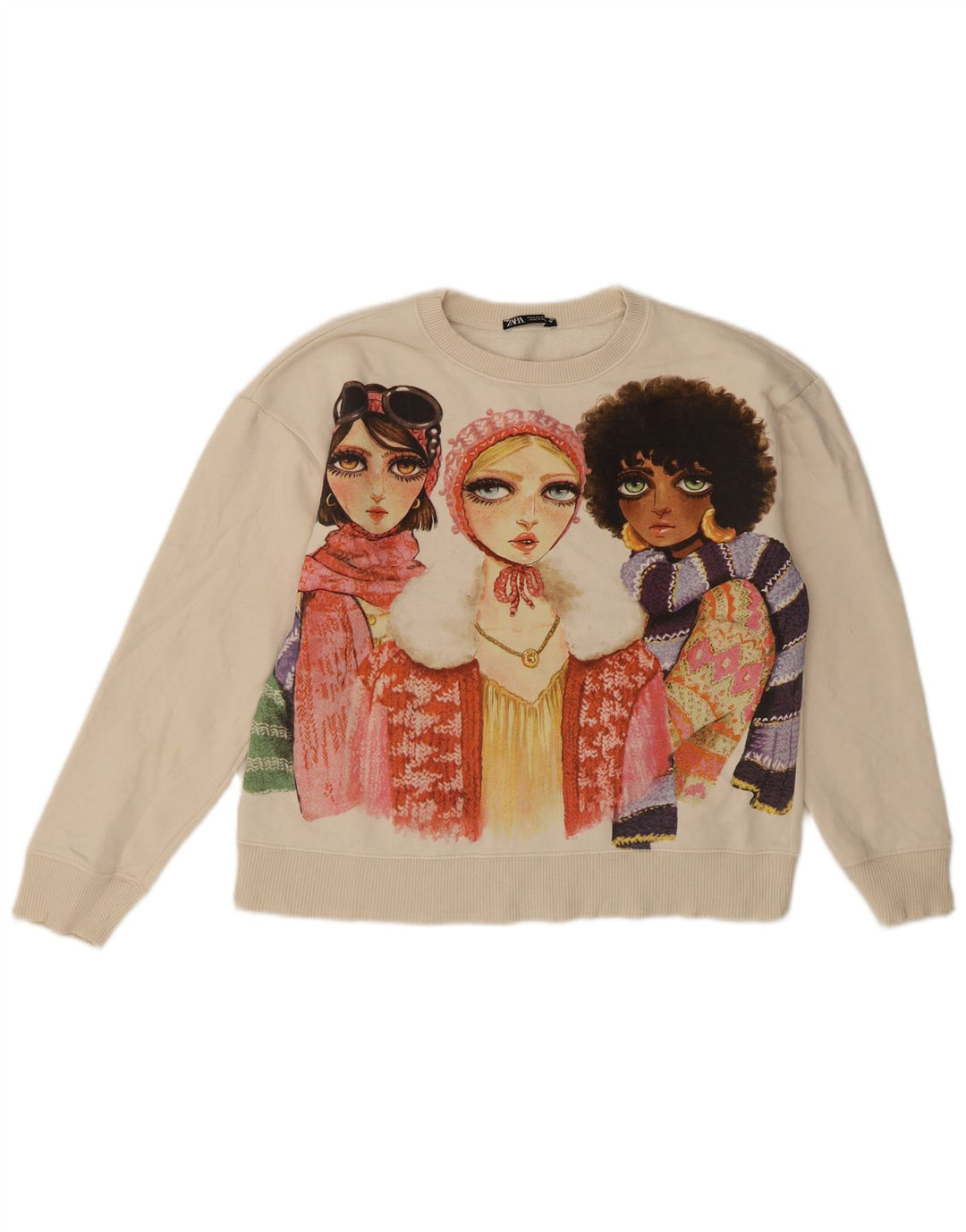 Pulover supradimensionat cu grafic pentru femei Zara UK 10 Small Off White
