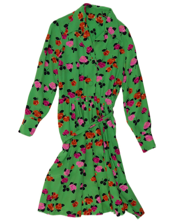 Rochie cămașă vintage pentru femei cu mânecă lungă UK 10, verde, florală