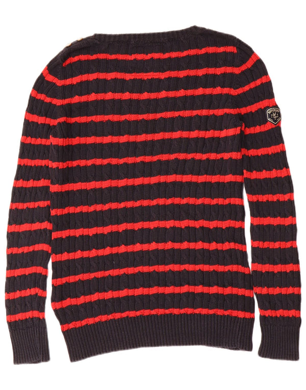 Pulover Superdry pentru femei cu decolteu triplu UK 12 Medium bleumarin cu dungi