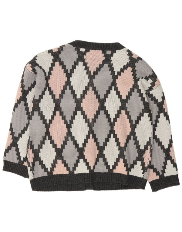 Shein Womens Cardigan Sweater UK 18 XL Grey Argyle/Diamond Acrylic