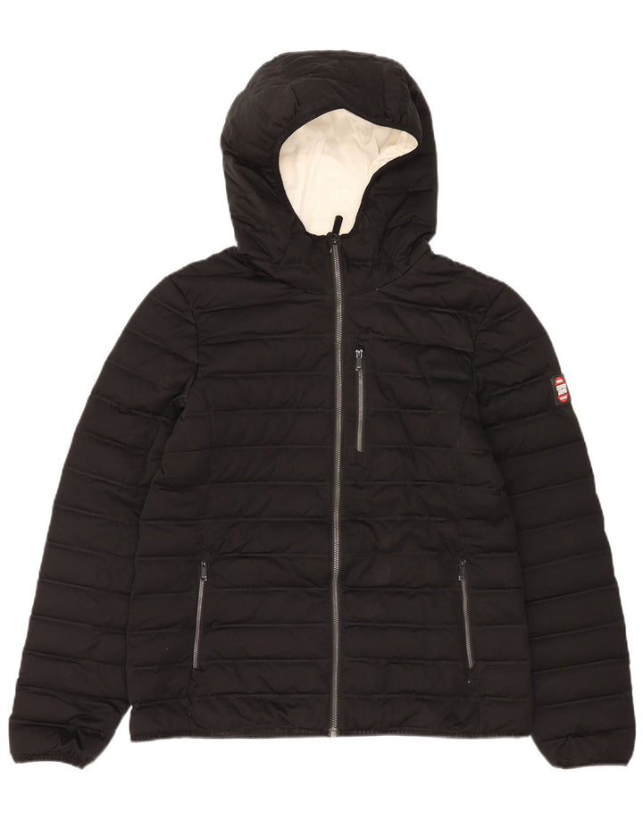 Jachetă căptușită cu glugă Superdry pentru femei UK 14 Poliester negru mare