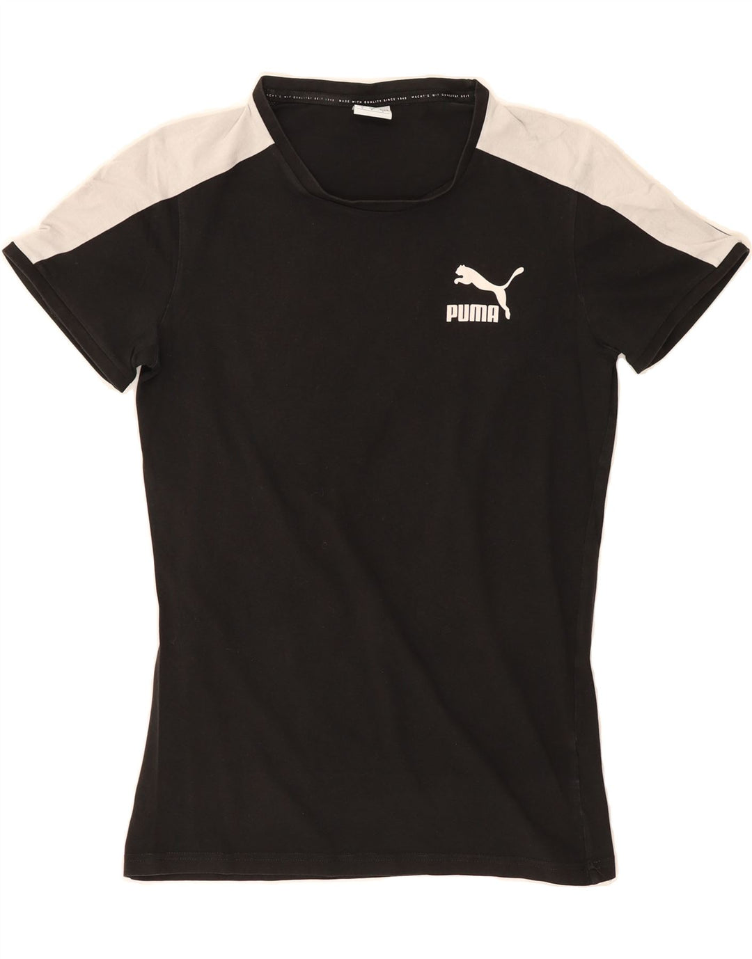 PUMA Mens Graphic T-Shirt Top Small Black Colourblock Vintage Puma and Second-Hand Puma from Messina Hembry 