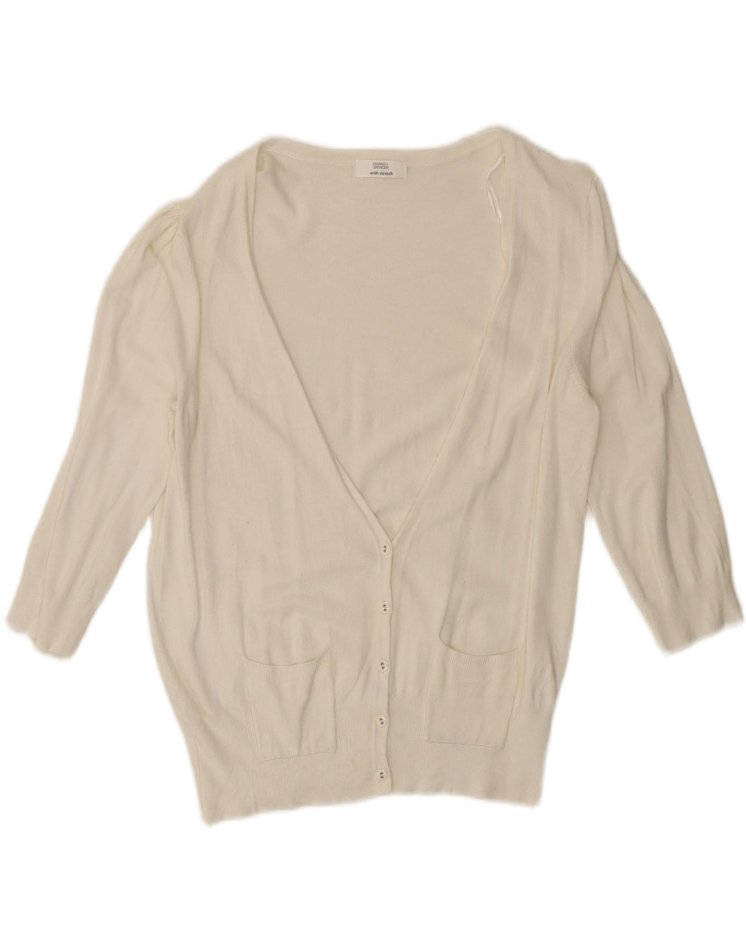 MARKS & SPENCER Womens Cardigan Sweater UK 16 Large White Viscose Vintage Marks & Spencer and Second-Hand Marks & Spencer from Messina Hembry 