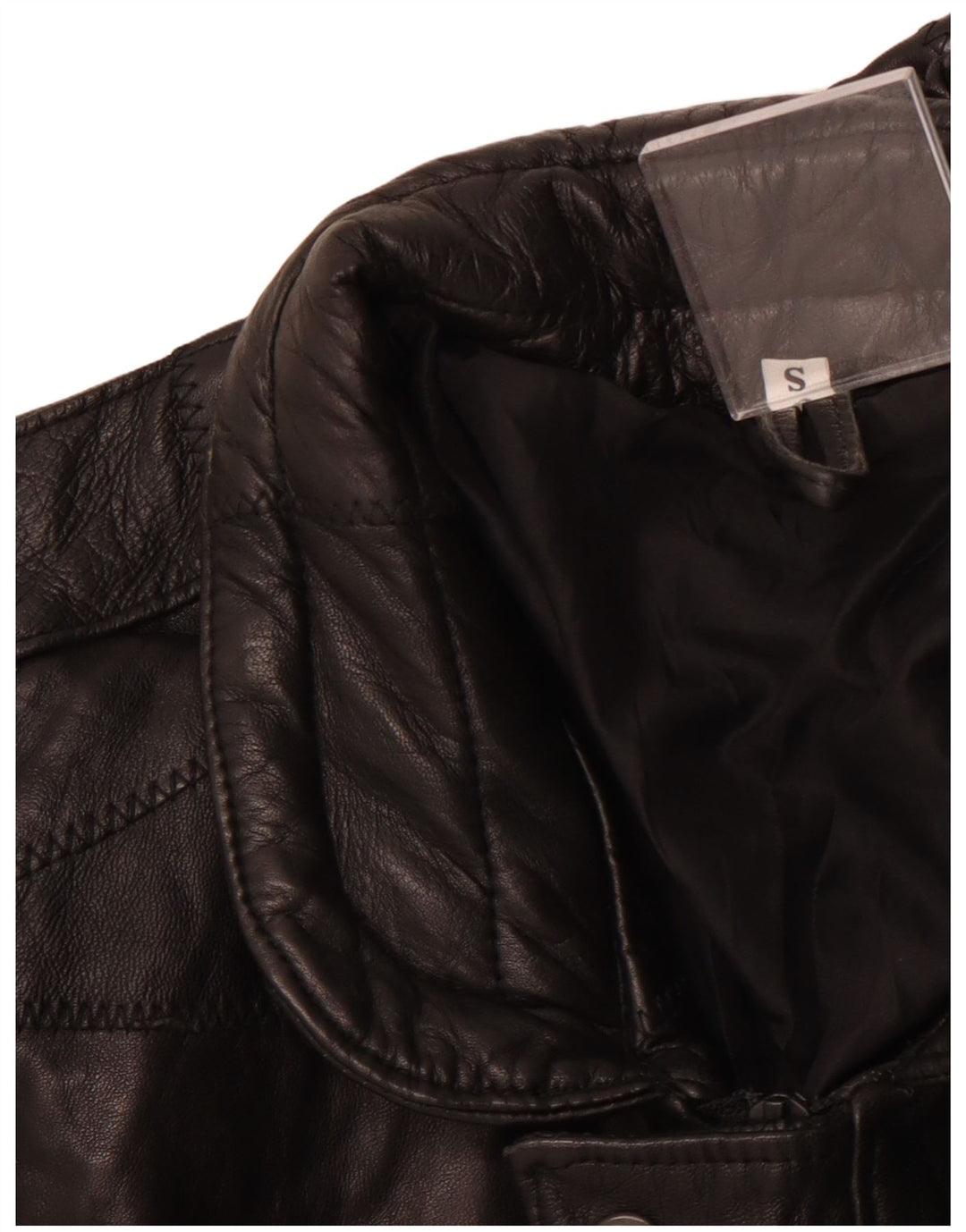 VINTAGE Jachetă militară din piele pentru bărbați, cu ajustare largi, UK 36, negru, mic, mozaic