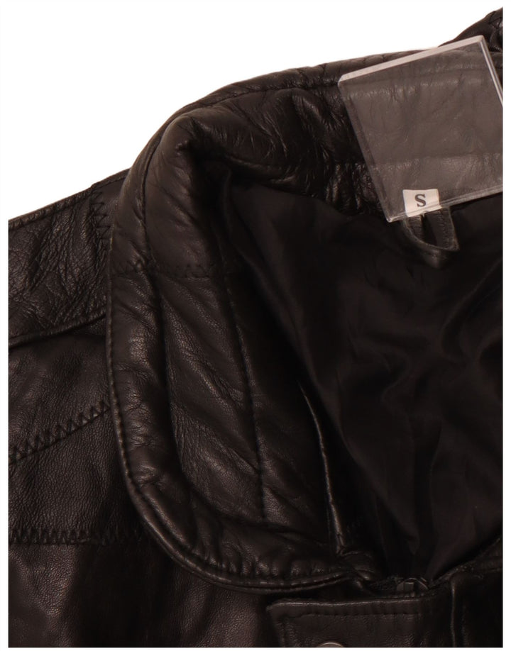 VINTAGE Jachetă militară din piele pentru bărbați, cu ajustare largi, UK 36, negru, mic, mozaic