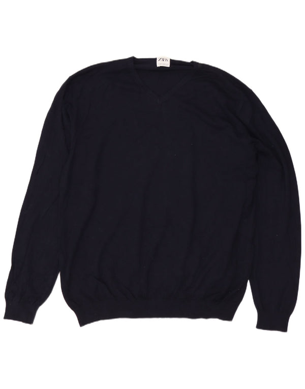 Pulover cu decolteu în V ZARA pentru bărbați, 2XL, viscoză, albastru bleumarin