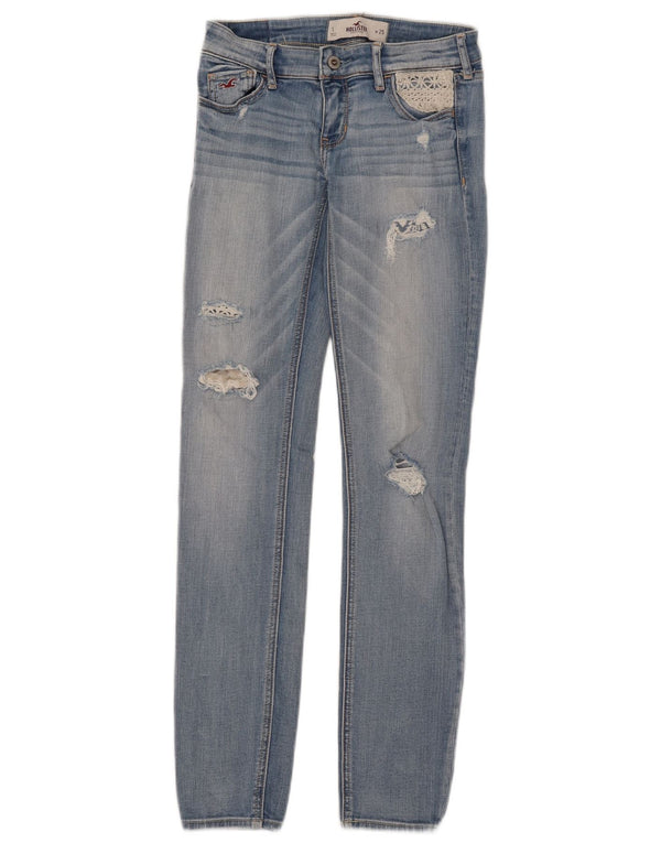 Blugi skinny distressed pentru femei Hollister US 1 XS W25 L31 Bumbac albastru