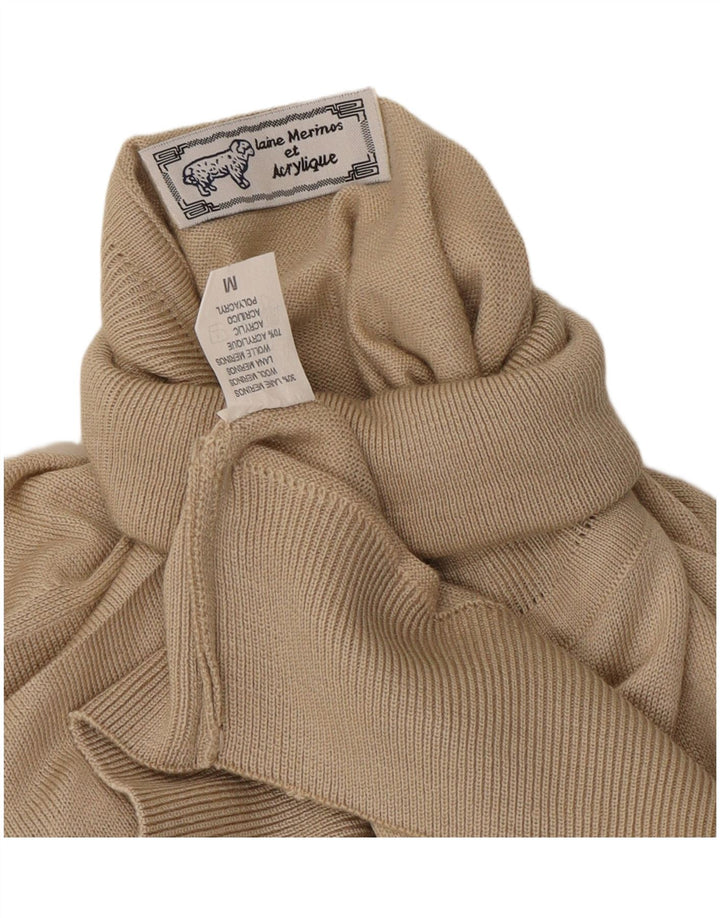 Pulover Vintage pentru bărbați cu gât rulat, lână, bej mediu