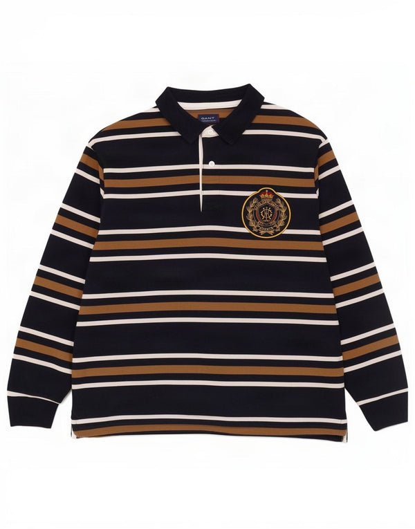 Tricou polo rugby cu mânecă lungă pentru bărbați Gant, bumbac cu dungi bleumarin 2XL