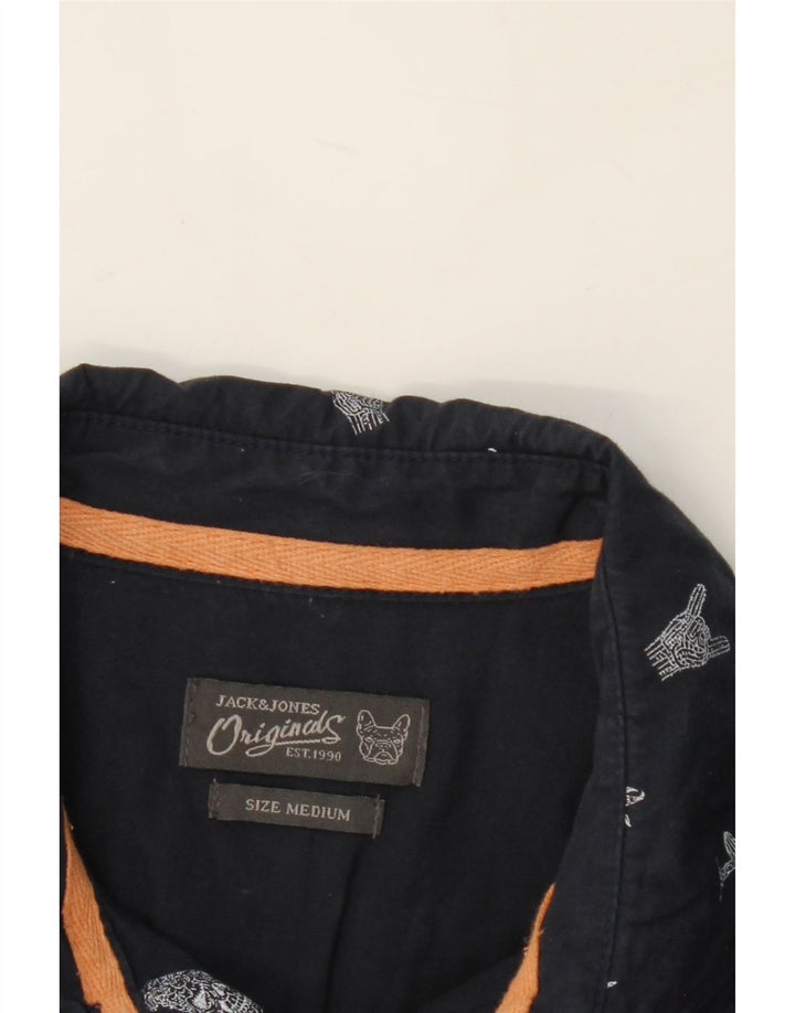 JACK & JONES Mens Abstract Pattern Short Sleeve Shirt Medium Navy Blue Vintage Jack & Jones and Second-Hand Jack & Jones from Messina Hembry 