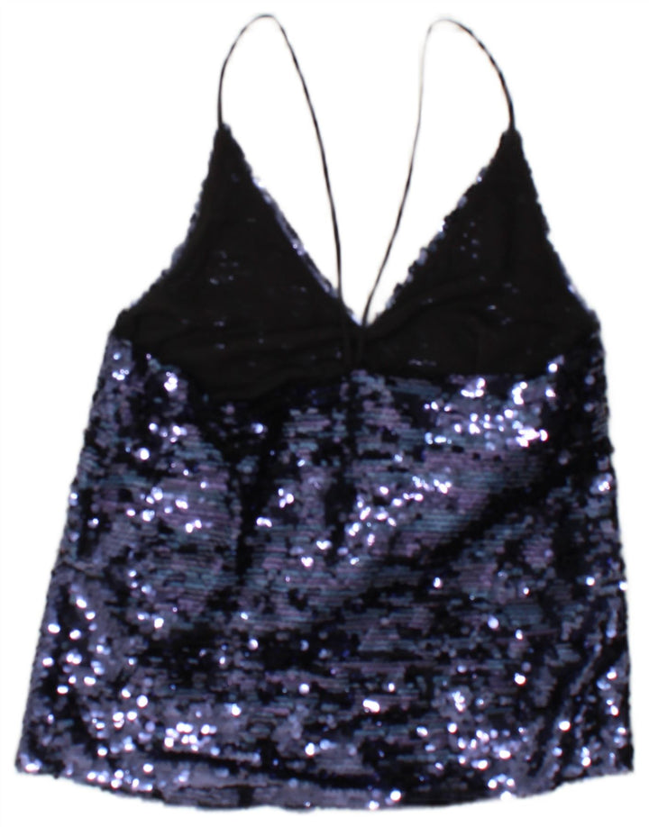 Top cu paiete Zara pentru femei UK 10 Small Blue Poliester