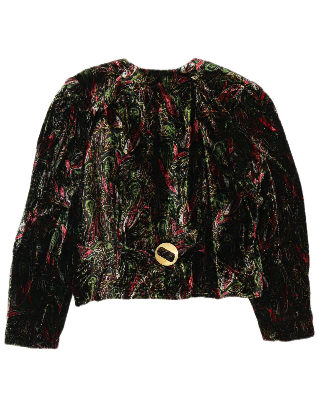 Jachetă vintage pentru femei crop cu 4 nasturi, UK 12, verde medie, florală, retro