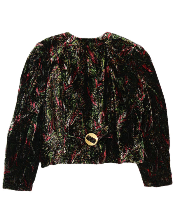 Jachetă vintage pentru femei crop cu 4 nasturi, UK 12, verde medie, florală, retro