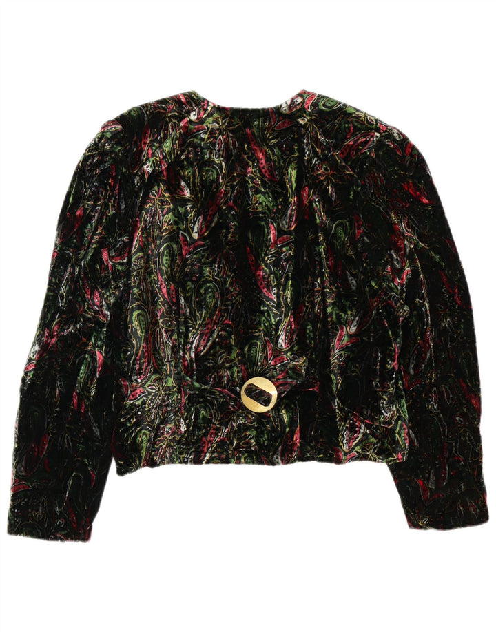 Jachetă vintage pentru femei crop cu 4 nasturi, UK 12, verde medie, florală, retro