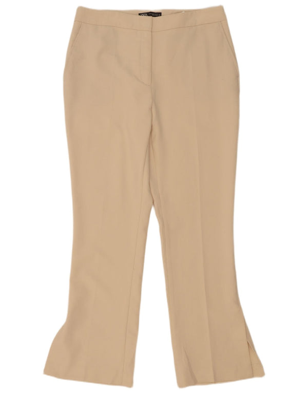 Pantaloni chino evazați pentru femei cu talie înaltă Zara XL W32 L32 poliester bej