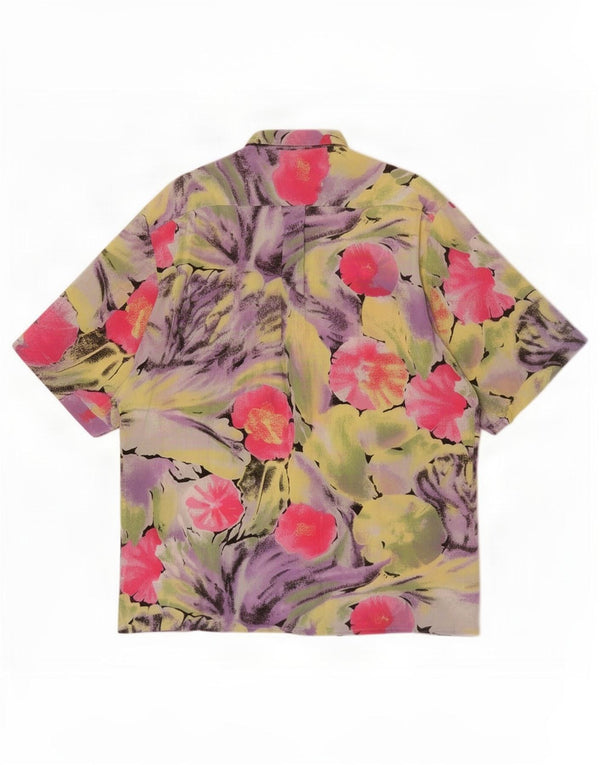 Vintage Mens Short Sleeve Shirt Medium Multicoloured Floral Viscose