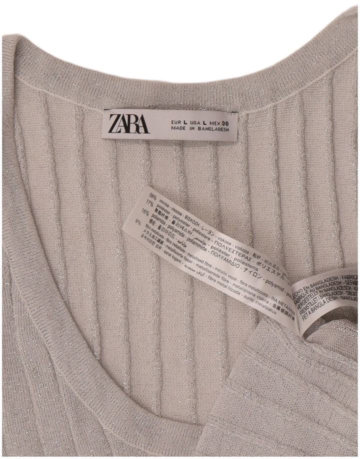 Vest Vest Top Femei Zara UK 14 Large Silver Flecked Viscose