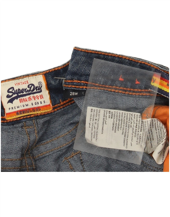 Pantaloni caldi din denim învechit pentru femei Superdry W28, bumbac albastru mediu