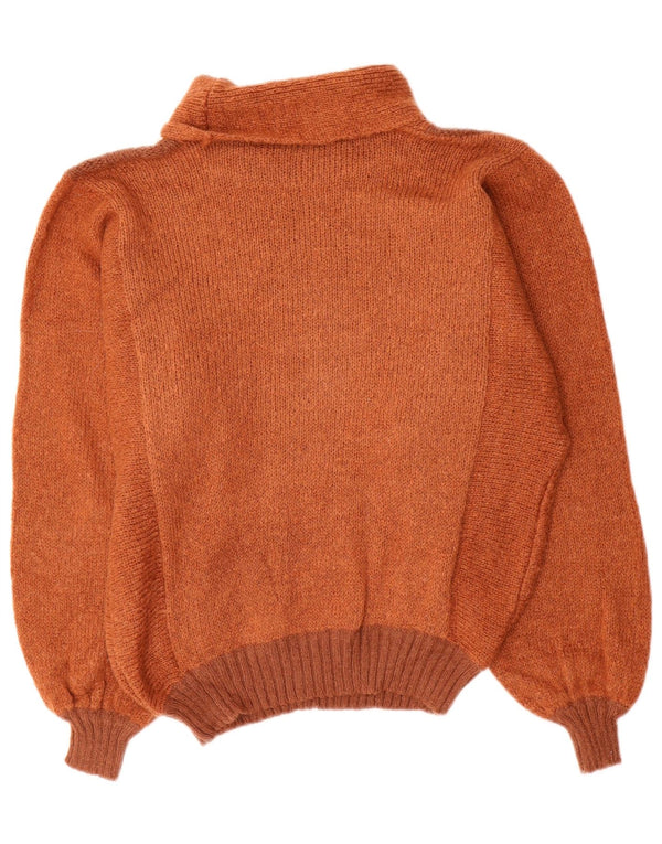 Pulover vintage pentru femei cu gât rulat IT 46 mare maro Colorblock