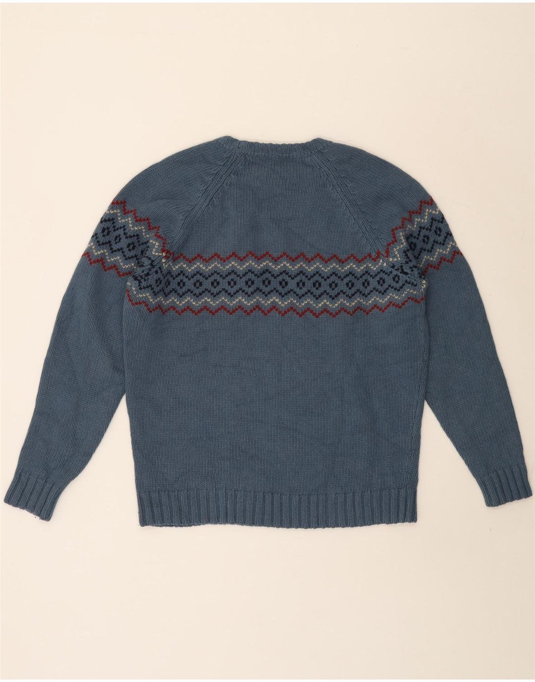Massimo Dutti Pulover pentru bărbați cu gât crew pulover mare, albastru, lână Fair Isle