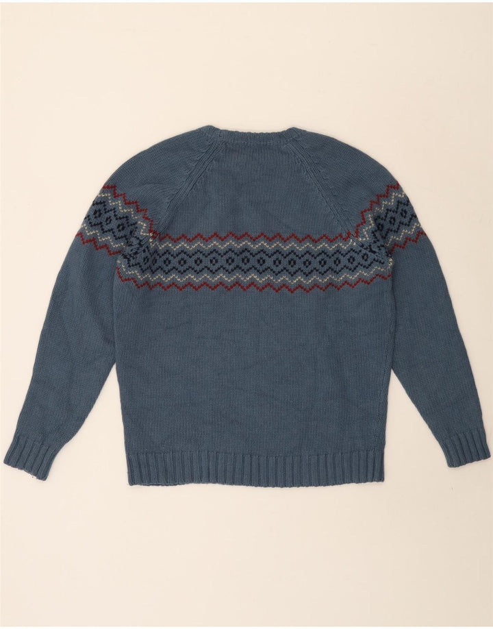 Massimo Dutti Pulover pentru bărbați cu gât crew pulover mare, albastru, lână Fair Isle