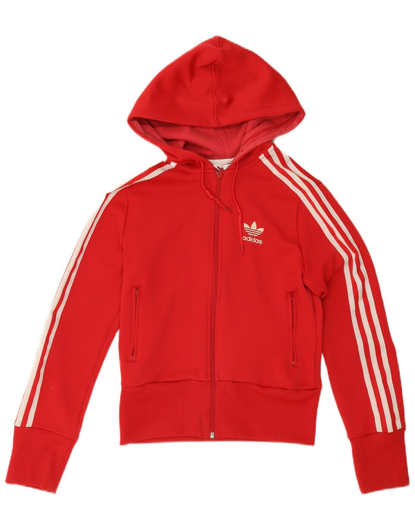 Pulover Adidas pentru femei, cu fermoar, UK 10, poliester roșu mic