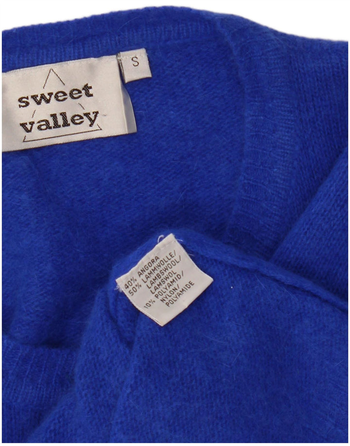 Pulover cardigan crop VINTAGE pentru femei UK 10 Lână albastră mică