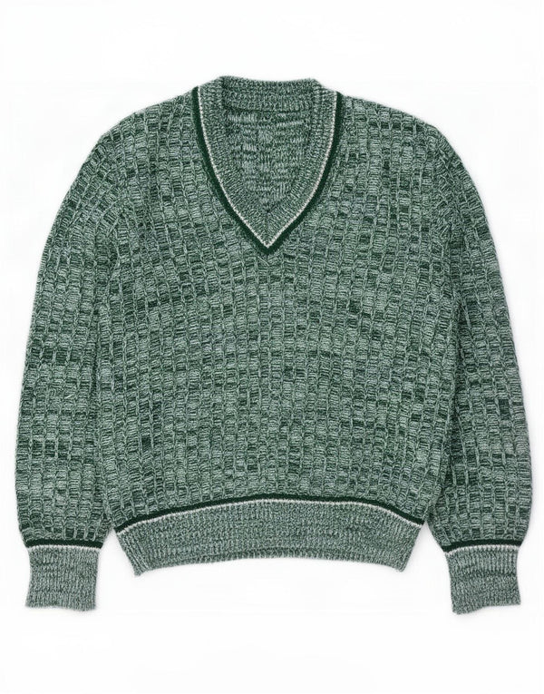Pulover vintage pentru femei cu decolteu în V UK 16 mare, verde, pete
