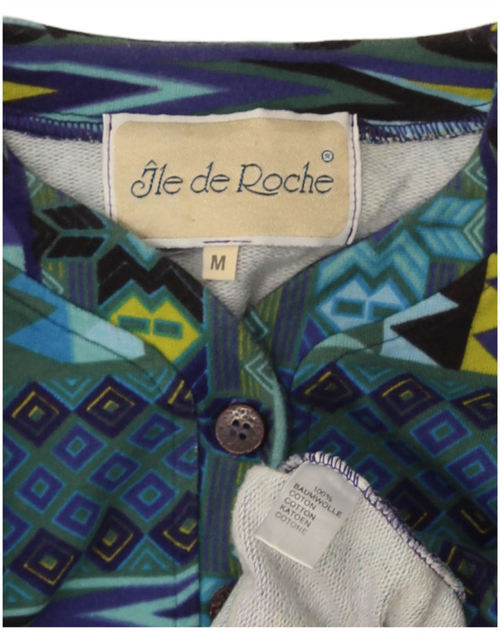Vintage Top pentru femei cu mânecă lungă UK 14 Medium Blue Geometric Bumbac